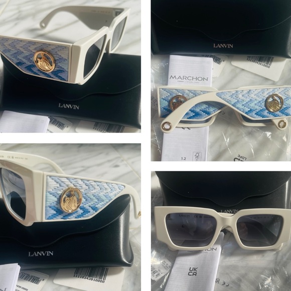 LANVIN RECTANGULAR FASHION FORWARD SUNGLASSES WITH WOVEN FABRIC ARMS,M&D IN GOLD - Picture 10 of 16